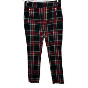 Zara Red Plaid Side Zipper Trousers. Size Small.